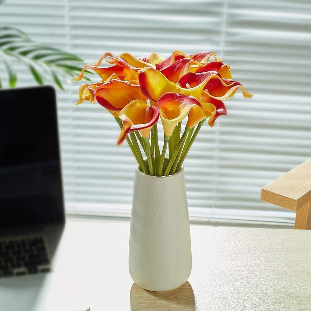 20 Pack Artificial Calla Lily Flowers 14 Inch Yellow-Orange – Real Touch Faux Flowers for Table Centerpieces, Home Decor and Weddings
