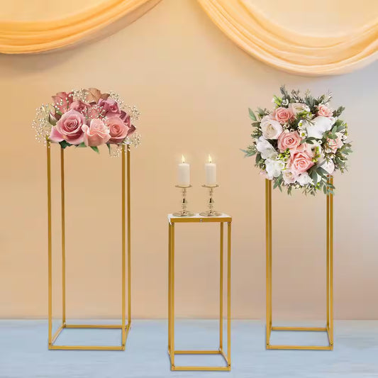 27.56 In. X 10.23 In. Set of 3 Metal Square Gold Wedding Backdrop Grande Vinyl Arbor