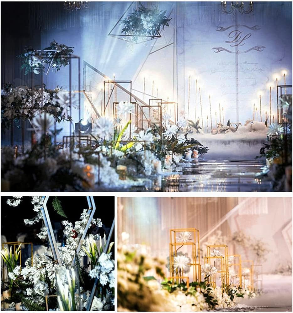10Pcs Vases for Centerpieces Gold Wedding Flower Stand Wedding Arch Stand Metal Vase Column Stand Geometric Centerpiece Vase (Style3)