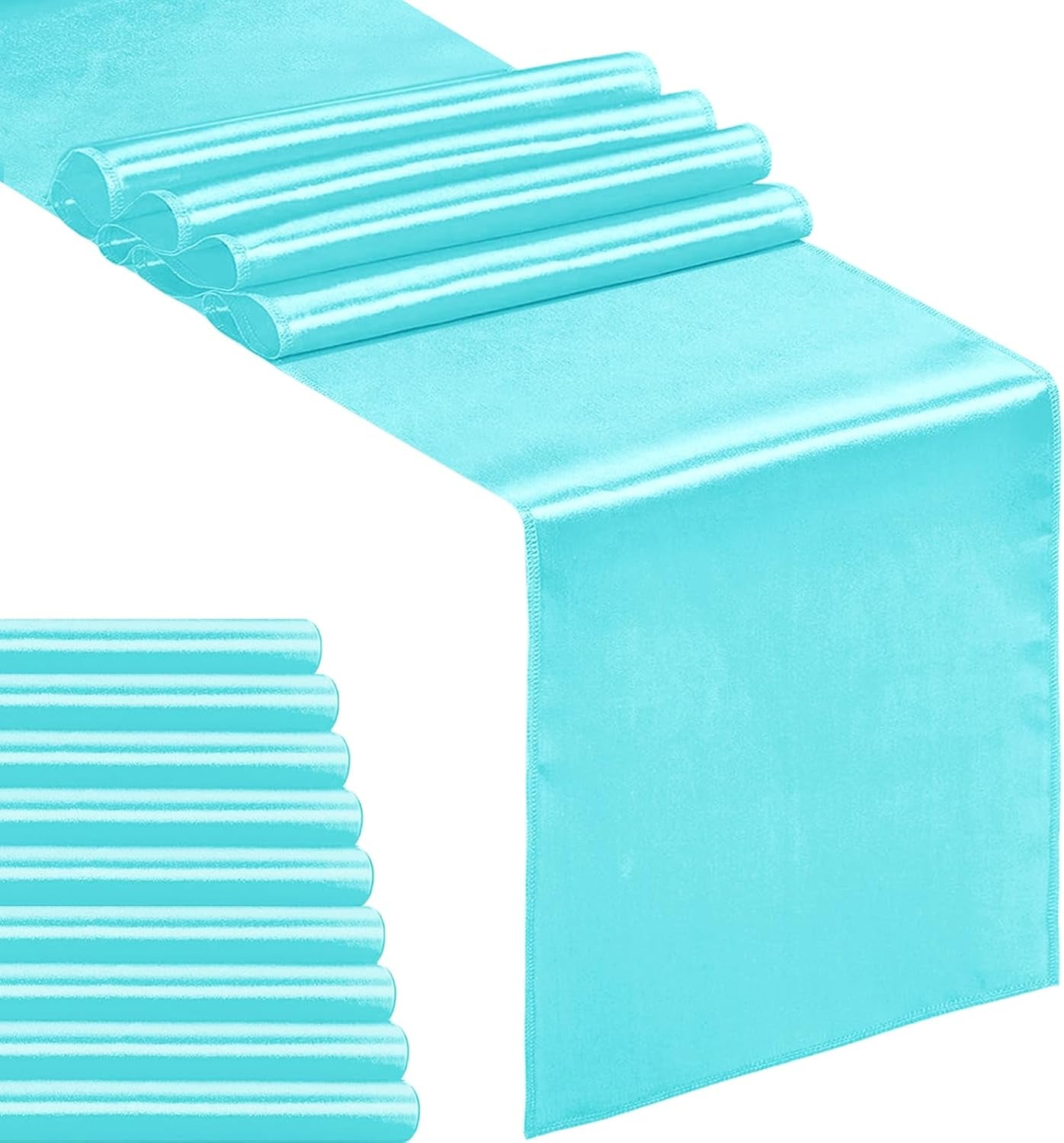 10-Pack Satin Table Runner Turquoise 12 X 108 Inches Long, Table Runners for Wedding, Birthday Parties, Banquets Decorations（10 Pack, 12X108 Inch, Turquoise）