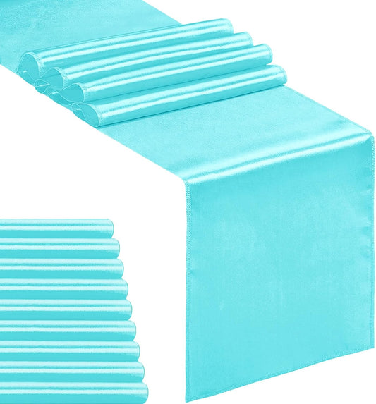 10-Pack Satin Table Runner Turquoise 12 X 108 Inches Long, Table Runners for Wedding, Birthday Parties, Banquets Decorations（10 Pack, 12X108 Inch, Turquoise）