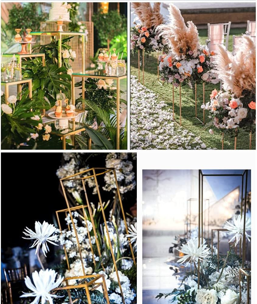10Pcs Vases for Centerpieces Gold Wedding Flower Stand Wedding Arch Stand Metal Vase Column Stand Geometric Centerpiece Vase (Style3)