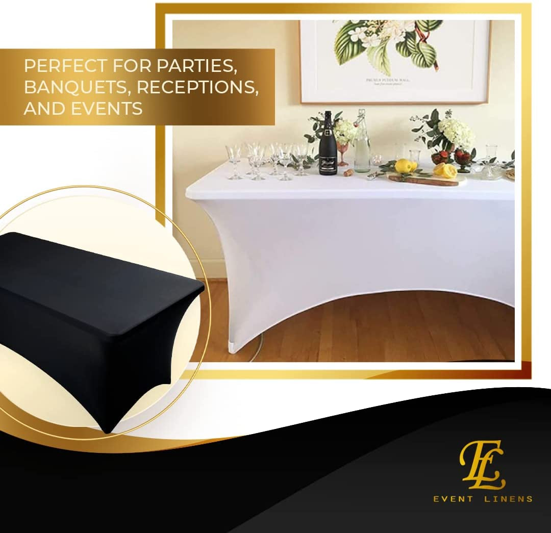 Premium 8Ft Tablecloth Rectangular Spandex Linen - Black Table Cloth Fitted Cover for 8 Foot Folding Table, Wedding Linens Banquet Cloths Rectangle Covers