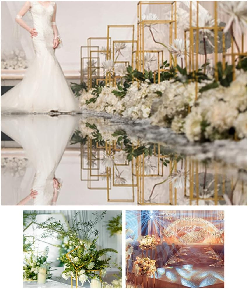 10Pcs Vases for Centerpieces Gold Wedding Flower Stand Wedding Arch Stand Metal Vase Column Stand Geometric Centerpiece Vase (Style3)