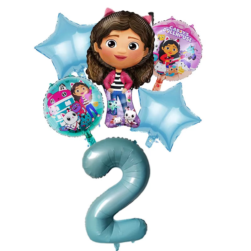 6Pcs Gabby Dollhouse Balloons Set Cartoon Girls Birthday Party Decoration Supplies Baby Shower Helium Globos
