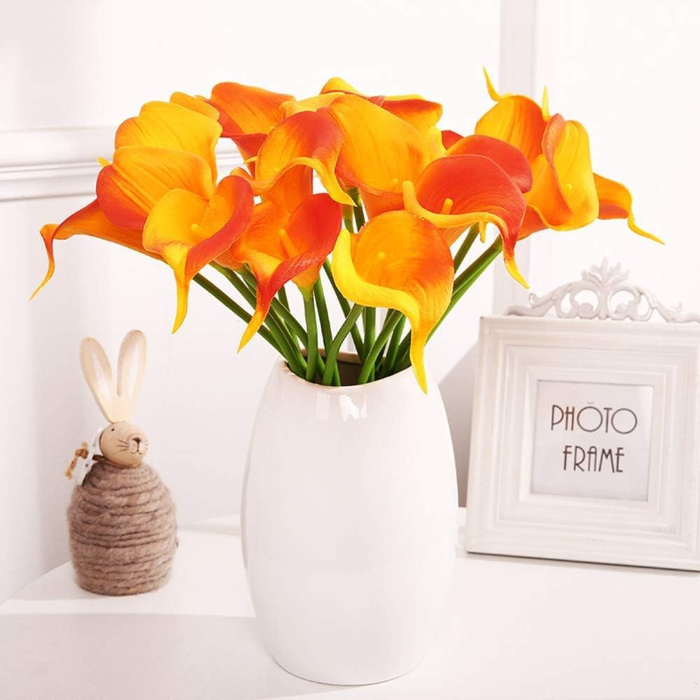20 Pack Artificial Calla Lily Flowers 14 Inch Yellow-Orange – Real Touch Faux Flowers for Table Centerpieces, Home Decor and Weddings