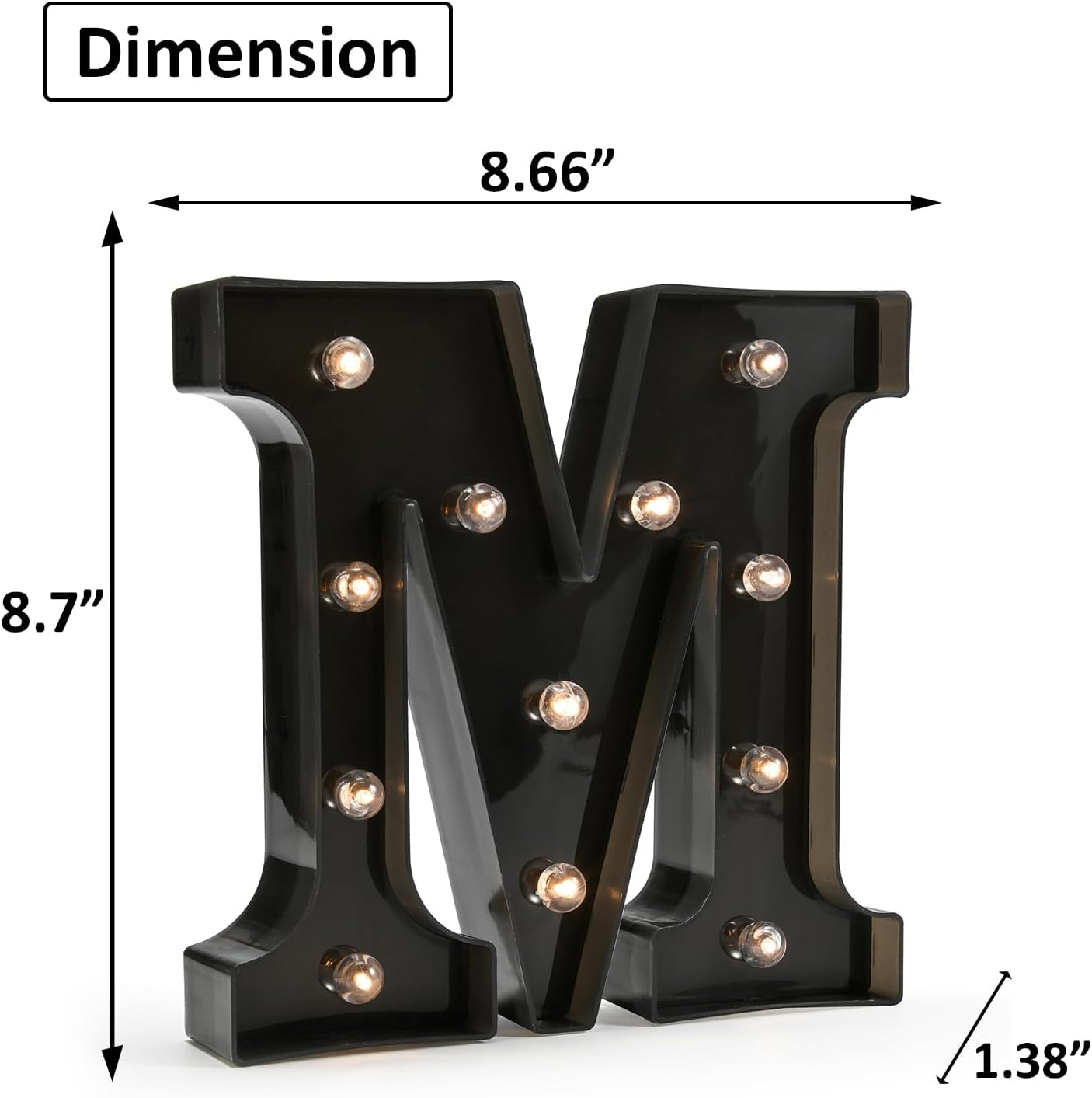 Light up Black Alphabet Marquee Letters Sign LED Marquee Number Lights Sign for Night Light Home Bar Christmas Party Lamp Wedding Birthday Decoration M