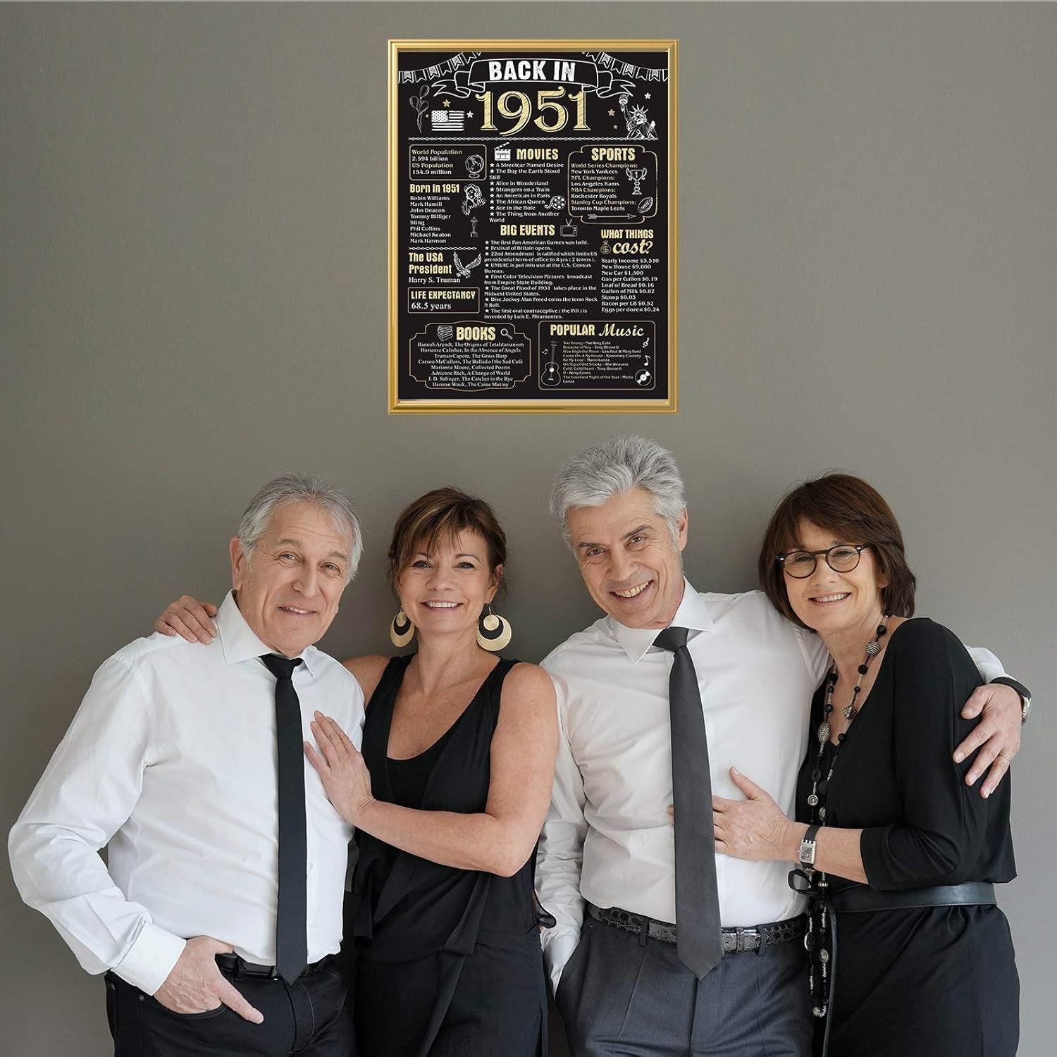 71Th Birthday Decorations for Men Women 71Th Birthday Gift for Him Back in 1951 Poster Decor Black and Gold 11 X 14 Inch 71 Years Ago Decor(Back in 1951)