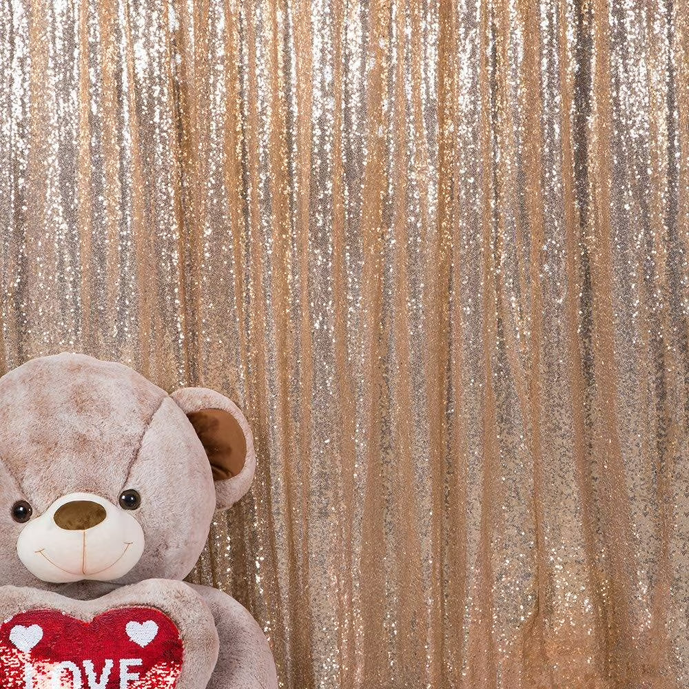 Champagne Sequin Backdrop Curtain 8Ft X 8Ft Glitter Photo Booth Backdrop for Party