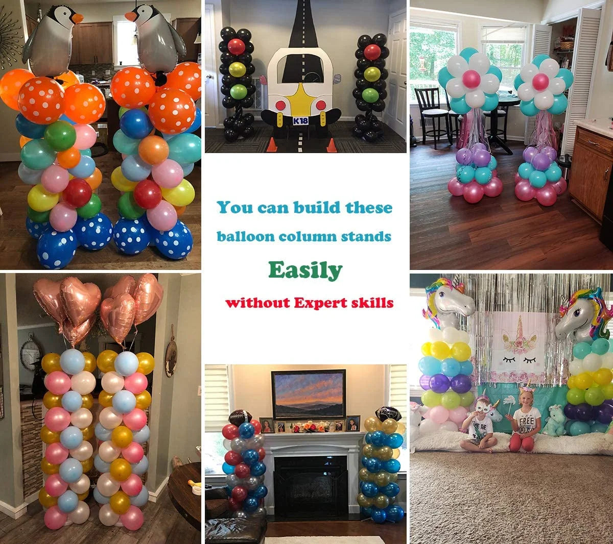 Easy Set up Balloon Column Stand Party Decoration Kits, Plastic Metal White, 2 Piece