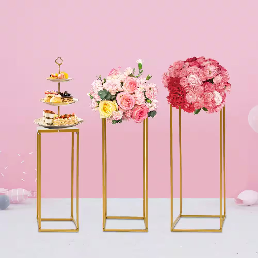 27.56 In. X 10.23 In. Set of 3 Metal Square Gold Wedding Backdrop Grande Vinyl Arbor