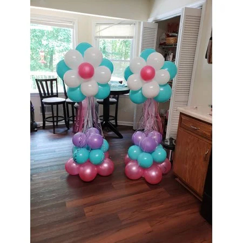 Easy Set up Balloon Column Stand Party Decoration Kits, Plastic Metal White, 2 Piece
