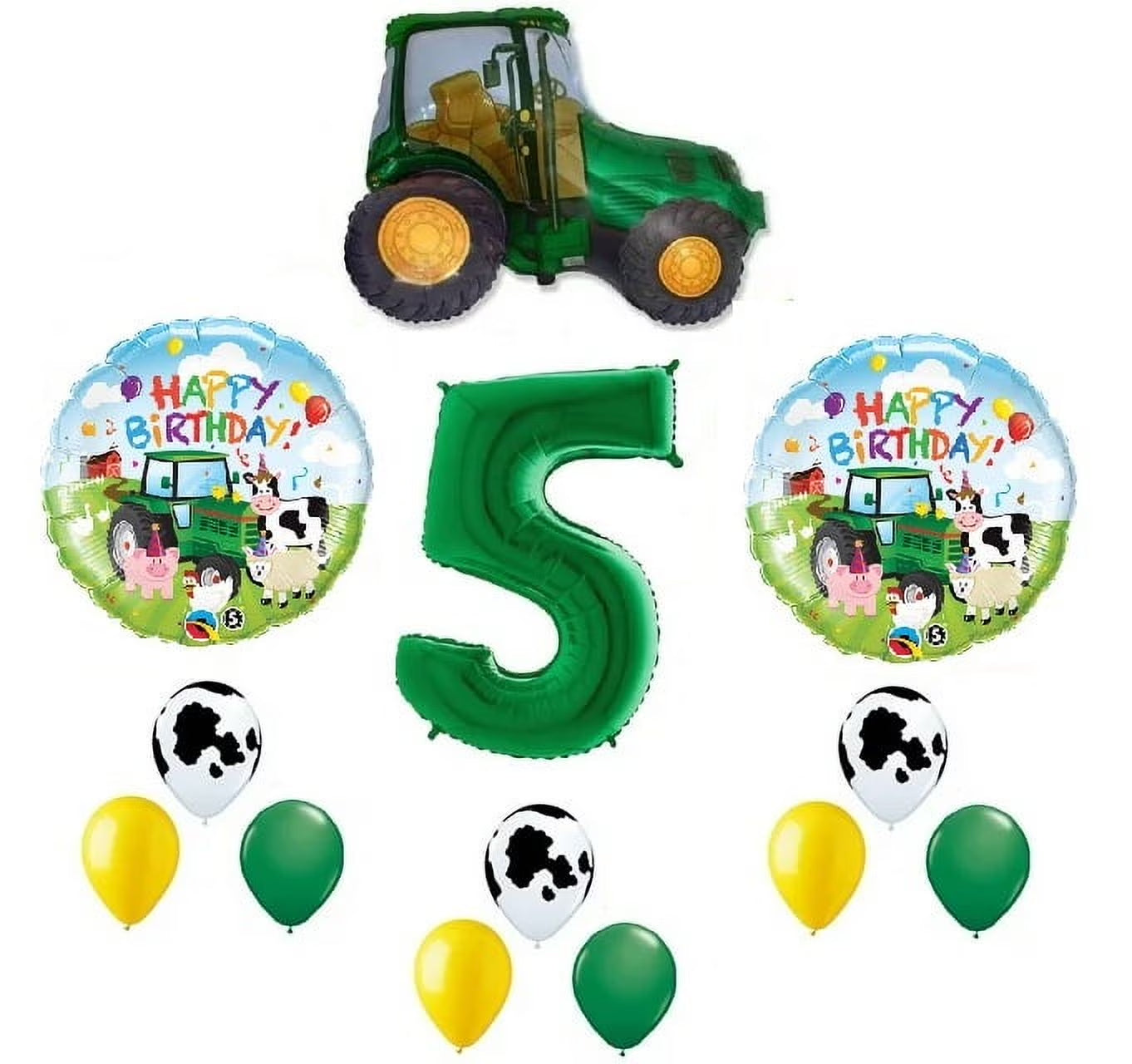 Farm Tractor 13 Piece #5 5Th Green Yellow Happy Birthday Balloon Bouquet Party Decoration
