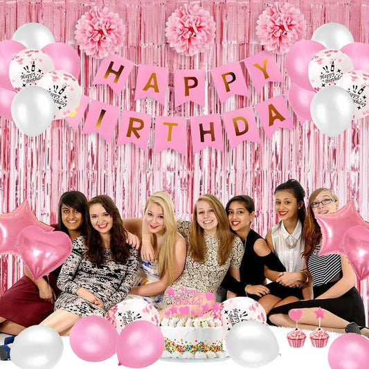 Birthday Party Decorations Celebration Kit, 9.84 X 9.05 X 1.18 In, Latex Pink/White, 39 PCS