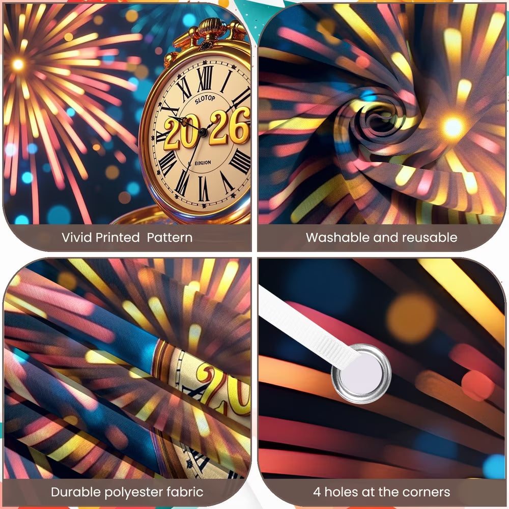Night Cityscape Happy New Year Banner Glittering Fireworks Celebration Banner Festive Design for Party Decoration Holiday Event Celebration