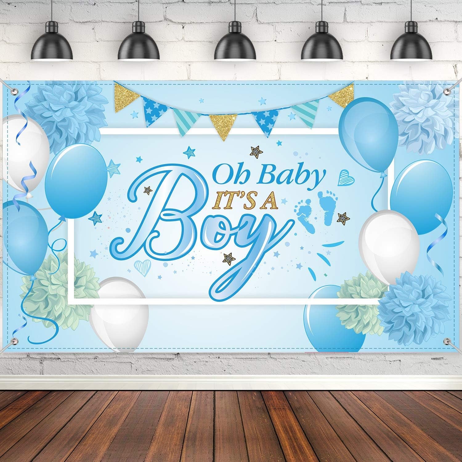 Baby Shower Party Backdrop Decorations, Large Durable Fabric Made Baby Shower Banner Backdrop Photo Booth Background for Boy'S or Girl'S Party Supplies(Boy Style)