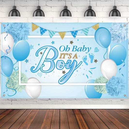 Baby Shower Party Backdrop Decorations, Large Durable Fabric Made Baby Shower Banner Backdrop Photo Booth Background for Boy'S or Girl'S Party Supplies(Boy Style)