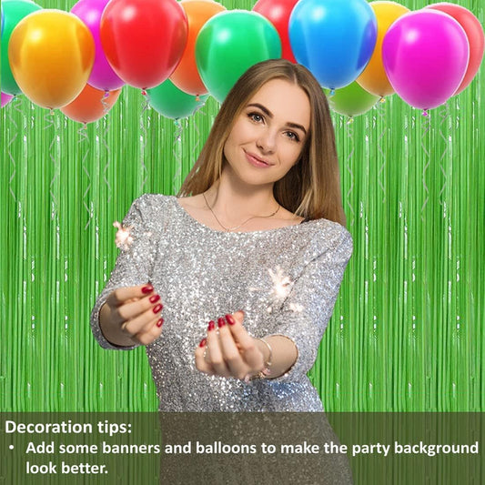 3Pcs Macaron Green Tinsel Foil Fringe Backdrop Curtains Party Decoration - Party Door Wall Streamer Photo Backdrop for Birthday Wedding Engagement Bridal Shower Decoration