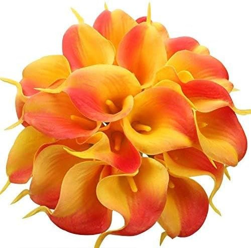 20 Pack Artificial Calla Lily Flowers 14 Inch Yellow-Orange – Real Touch Faux Flowers for Table Centerpieces, Home Decor and Weddings