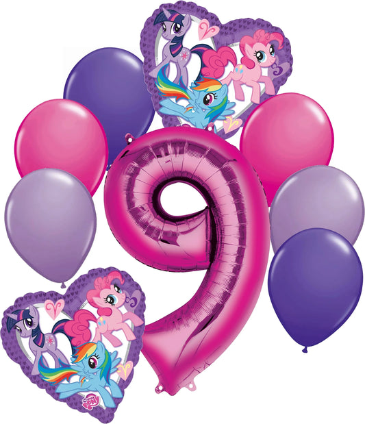 9 Pc My Little Pony Heart Balloon Bouquet 9Th Birthday Party Decoration Birthday