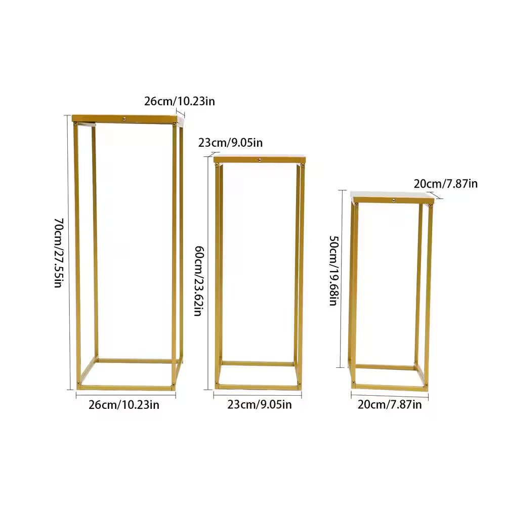 27.56 In. X 10.23 In. Set of 3 Metal Square Gold Wedding Backdrop Grande Vinyl Arbor