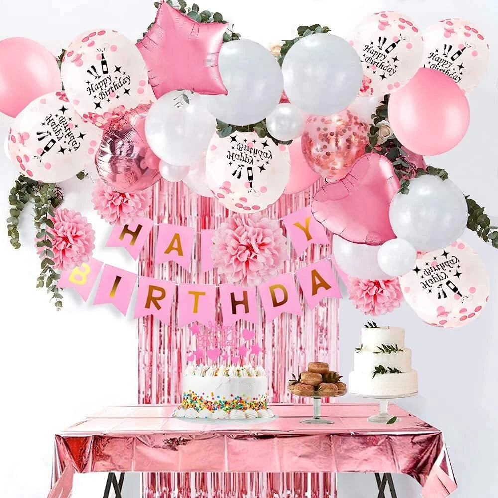 Birthday Party Decorations Celebration Kit, 9.84 X 9.05 X 1.18 In, Latex Pink/White, 39 PCS