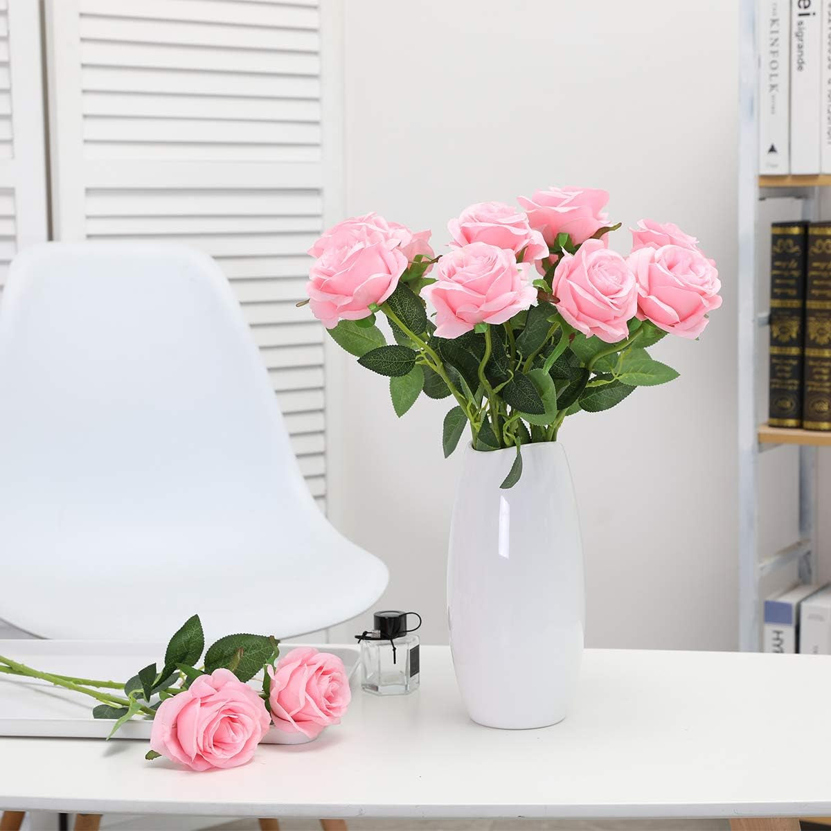 Artificial Silk Rose Flower Bouquet Lifelike Fake Rose for Wedding Home Party Decoration Event Gift 10Pcs (Pink)