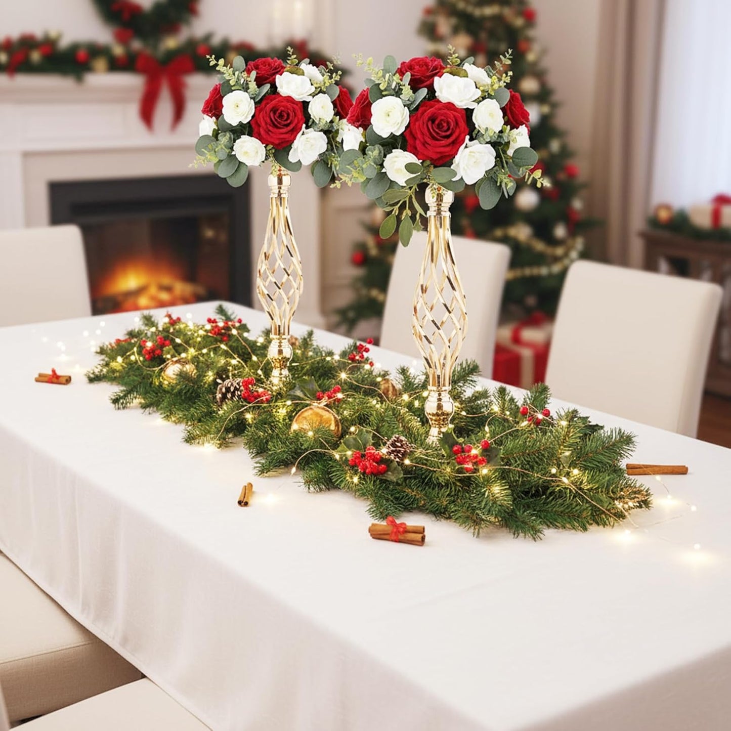 Gold Wedding Vases for Table Centerpieces - 2Pcs of Twist Candleholder Stands, Elegant Floral Arrangement Vases, Metal Centerpieces for Reception Table Wedding Road-Leading Home Decor
