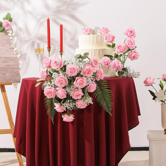 Artificial Silk Rose Flower Bouquet Lifelike Fake Rose for Wedding Home Party Decoration Event Gift 10Pcs (Pink)