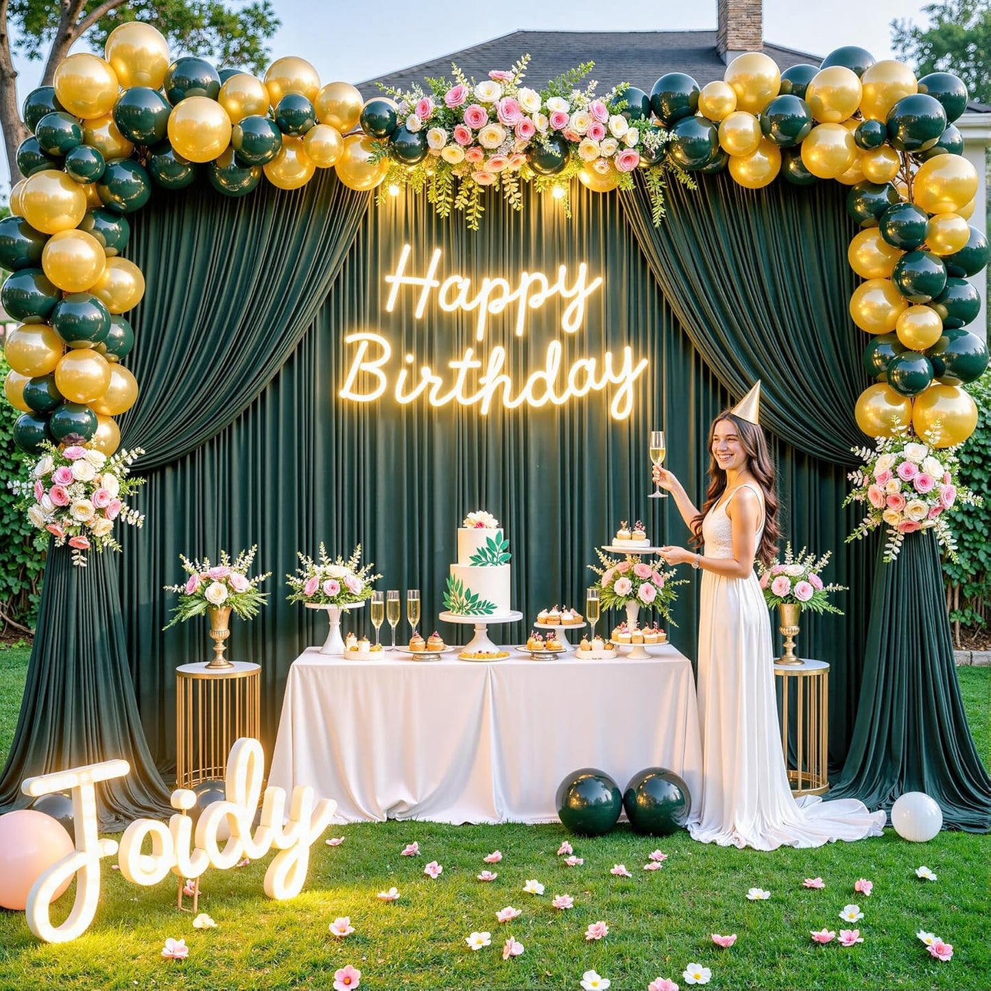 10Ft X 10Ft Hunter Green Backdrop Curtain for Parties Dark Green Wrinkle Free Backdrop Drapes Panels for Baby Shower Birthday Party Photo Photography Polyester Fabric Background Decoration