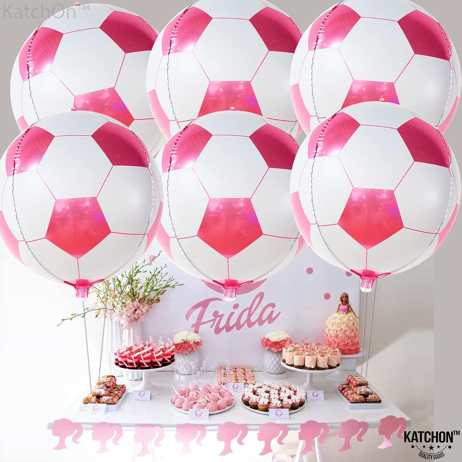 , Huge Pink Soccer Balloons - 22 Inch, Pack of 6 | Soccer Birthday Party Decorations, Sports Themed Party Decorations | Soccer Decorations for Party with Pink and White Balloons