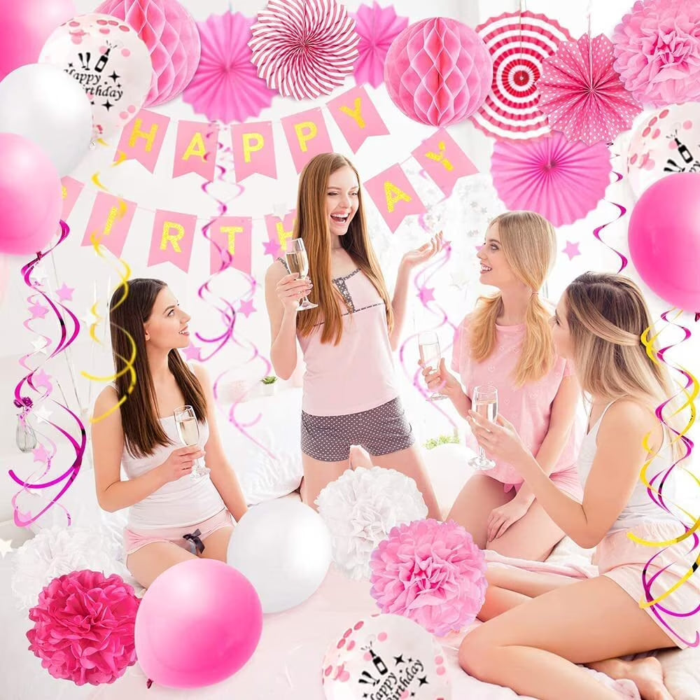 Birthday Party Decorations Celebration Kit, 9.84 X 9.05 X 1.18 In, Latex Pink/White, 39 PCS