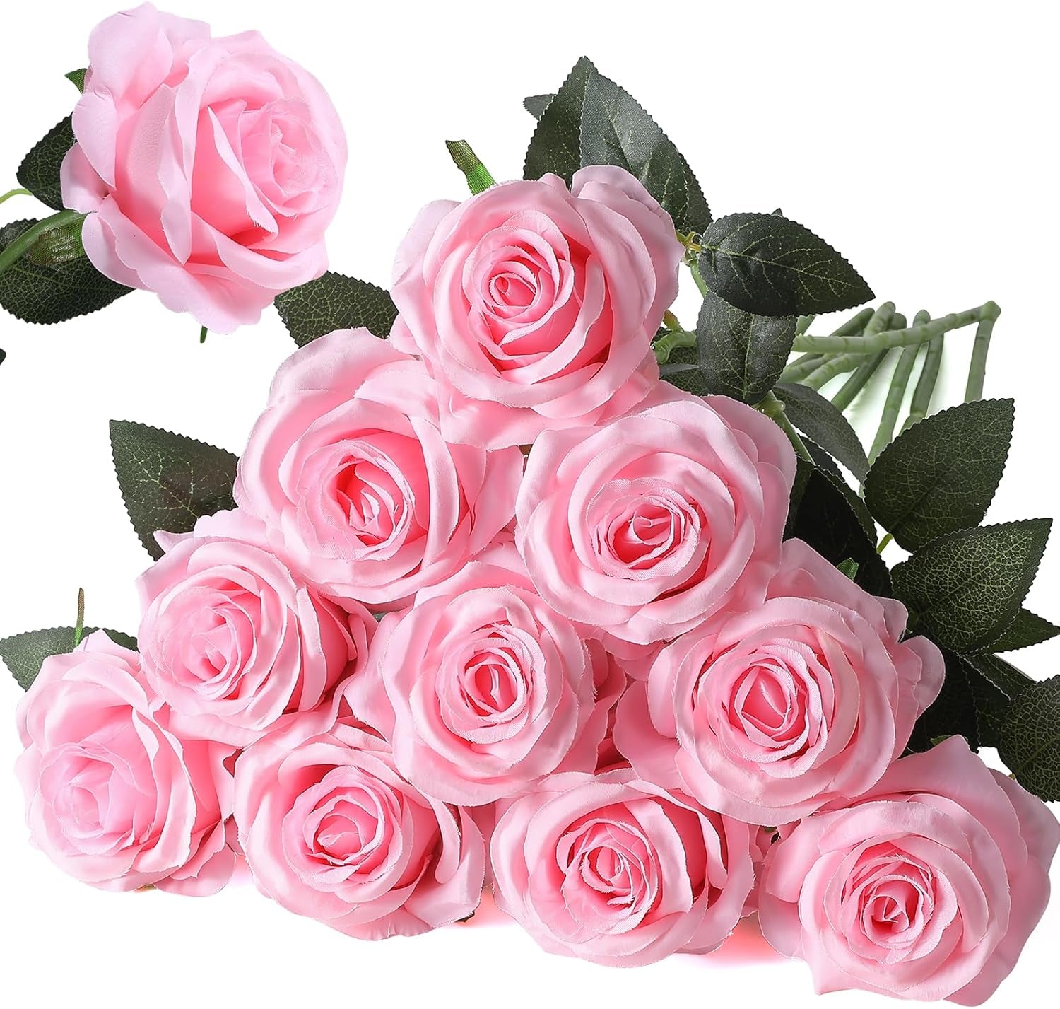 Artificial Silk Rose Flower Bouquet Lifelike Fake Rose for Wedding Home Party Decoration Event Gift 10Pcs (Pink)