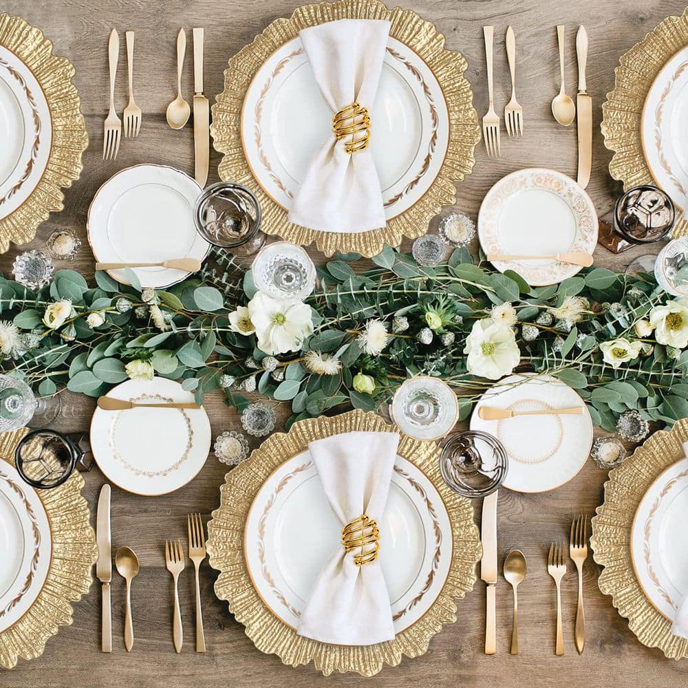 13 In. Gold Charger Plates (Set of 6), Reef Plate Chargers for Dinner Plates, Plastic Table Chargers for Christmas