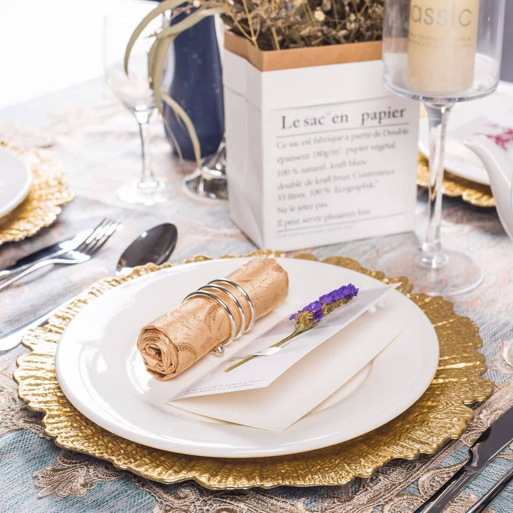 13 In. Gold Charger Plates (Set of 6), Reef Plate Chargers for Dinner Plates, Plastic Table Chargers for Christmas