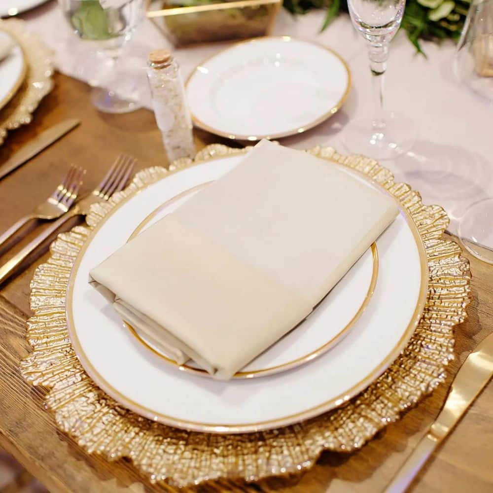 13 In. Gold Charger Plates (Set of 6), Reef Plate Chargers for Dinner Plates, Plastic Table Chargers for Christmas